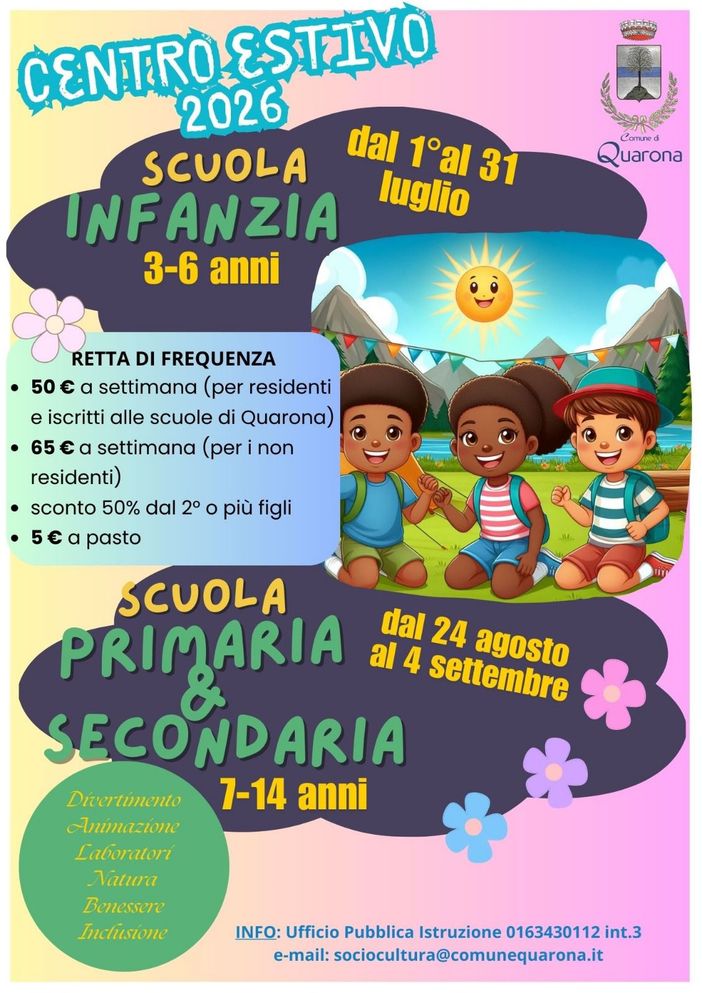 A Quarona un’estate 2026 “a misura di famiglie”: Grest in oratorio e centri estivi comunali per i 3–14 anni