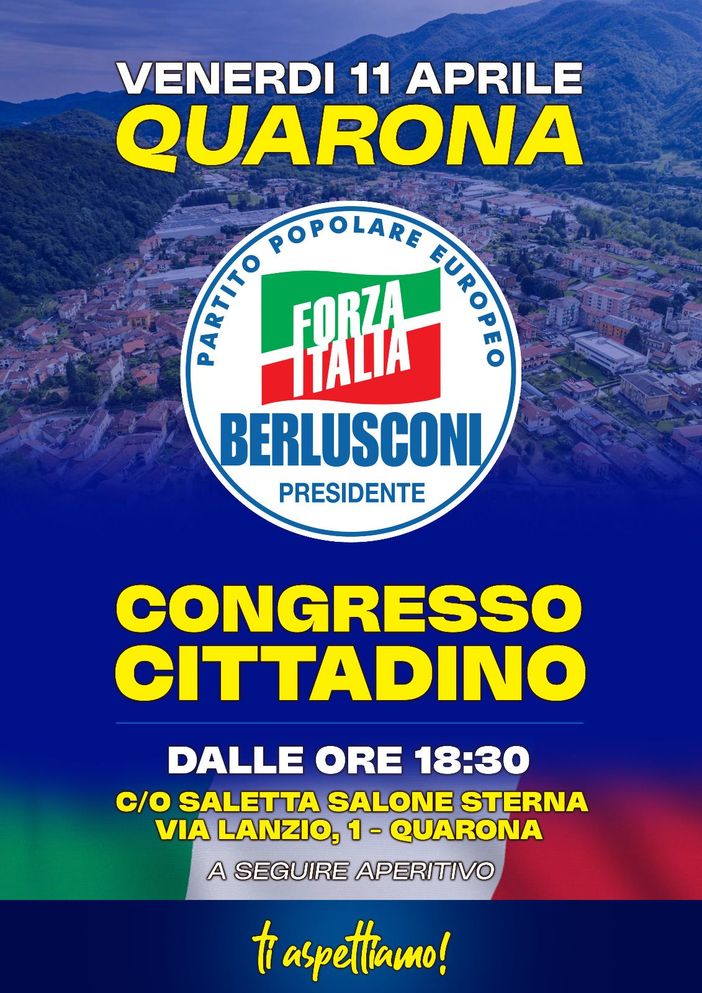 Quarona: questa sera il congresso cittadino di Forza Italia Quarona: questa sera il congresso cittadino di Forza Italia