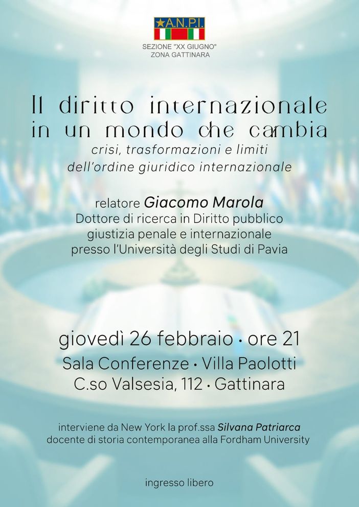 A Gattinara una serata sul diritto internazionale con Giacomo Marola e un intervento da New York