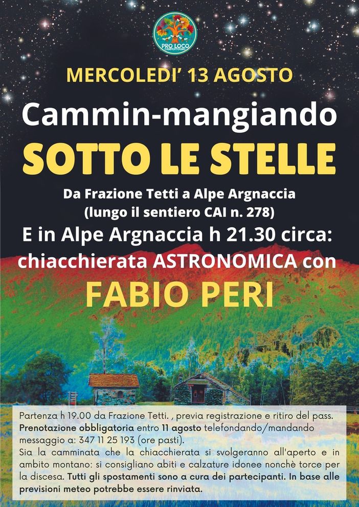 Campertogno: camminata e stelle, un appuntamento speciale all’Alpe Argnaccia