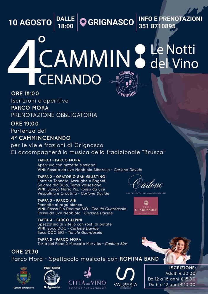 "Cammincenando" torna a Grignasco: ecco il programma della quarta edizione