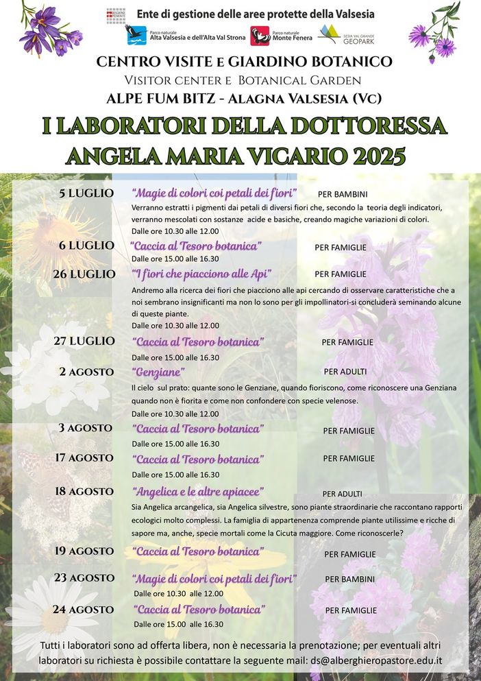 Al Giardino Botanico dell'Alpe Fum Bitz tornano i laboratori della Dottoressa Angela Maria Vicario