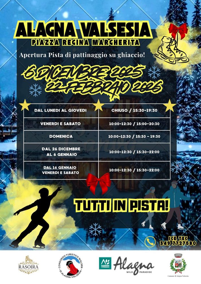 Alagna Valsesia inaugura la nuova pista di pattinaggio in piazza Regina Margherita: apertura dal 6 dicembre fino a Carnevale