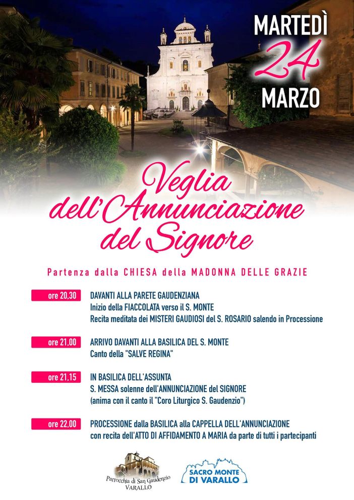A Varallo la Veglia dell’Annunciazione del Signore: fiaccolata, Messa solenne e processione al Sacro Monte