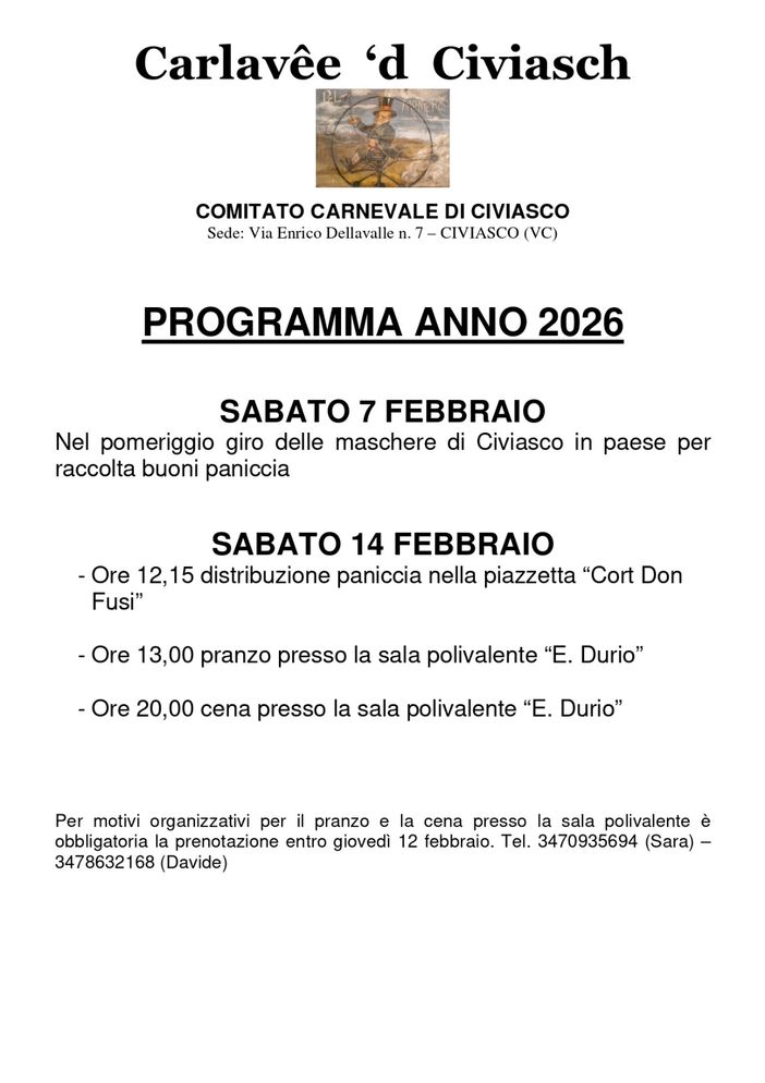 A Civiasco torna il “Carlavêe”: maschere in paese e due giornate dedicate alla Paniccia