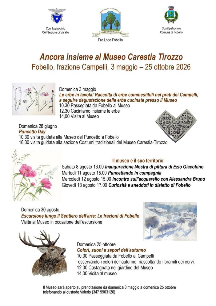 A Fobello prende il via “Ancora insieme al Museo Carestia Tirozzo”: da maggio a ottobre un calendario tra natura, tradizioni e arte A Fobello prende il via “Ancora insieme al Museo Carestia Tirozzo”: da maggio a ottobre un calendario tra natura, tradizioni e arte