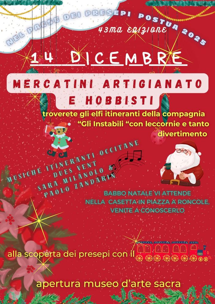 Postua, il 14 dicembre tornano i Mercatini di Natale tra artigianato, musica e presepi: la 43ª edizione nel “Paese dei Presepi”