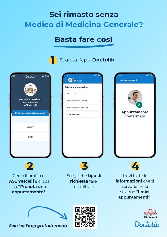 ASL Vercelli, prenotazioni online per i pazienti senza medico: attivo il servizio su Doctolib