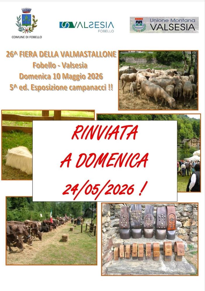 Rinviata al 24 maggio la Fiera della Valmastallone a Fobello Rinviata al 24 maggio la Fiera della Valmastallone a Fobello
