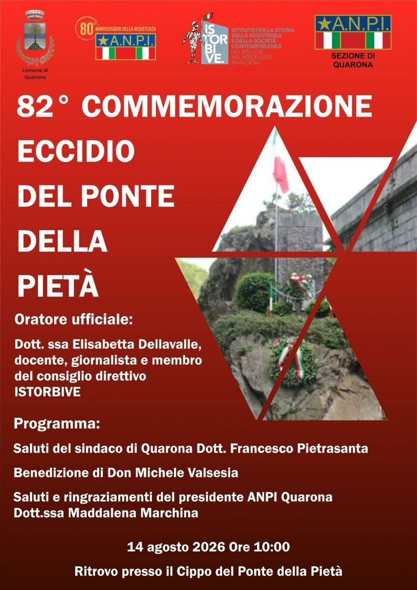 Quarona, il 14 agosto la commemorazione dell’eccidio del Ponte della Pietà