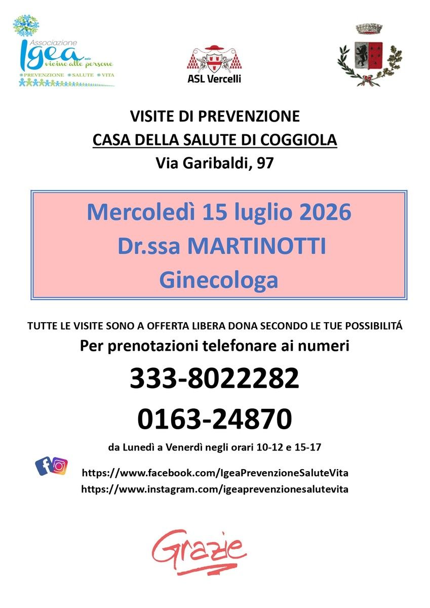 Visite ginecologiche di prevenzione a Coggiola con l’associazione Igea Visite ginecologiche di prevenzione a Coggiola con l’associazione Igea