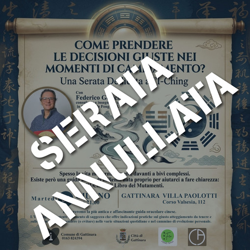 Annullata la serata dedicata all’I-Ching prevista per il 30 giugno a Villa Paolotti