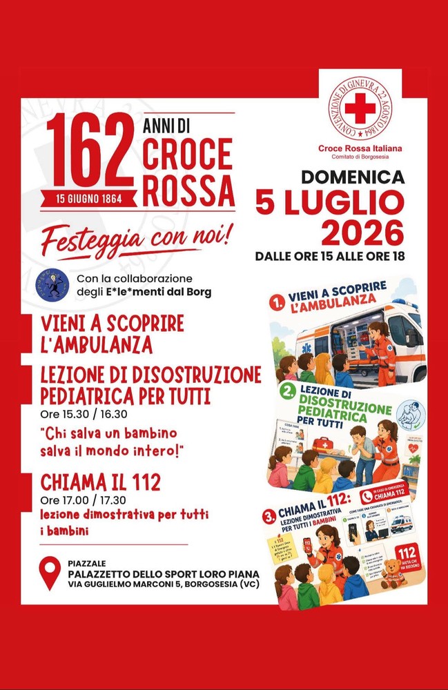 Borgosesia, la Croce Rossa festeggia 162 anni con un pomeriggio per famiglie e bambini Borgosesia, la Croce Rossa festeggia 162 anni con un pomeriggio per famiglie e bambini
