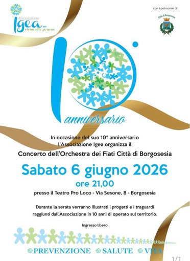 Borgosesia, l’Associazione Igea festeggia 10 anni con il concerto dell’Orchestra di Fiati