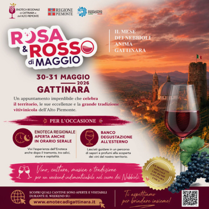 Gattinara brinda a “Rosa e Rosso di Maggio” con Enoteca aperta anche la sera Gattinara brinda a “Rosa e Rosso di Maggio” con Enoteca aperta anche la sera