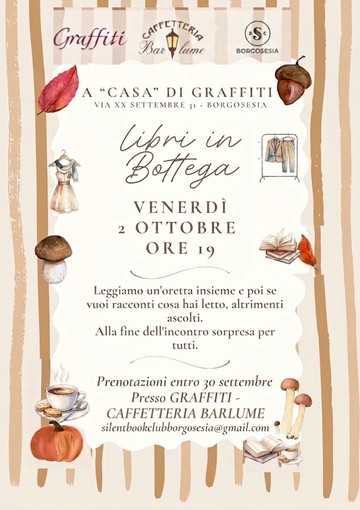 Borgosesia, il 2 ottobre “Libri in bottega”: il Silent Book Club entra da Graffiti Borgosesia, il 2 ottobre “Libri in bottega”: il Silent Book Club entra da Graffiti