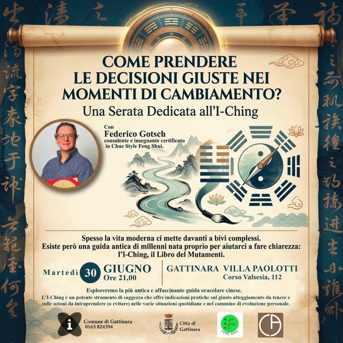 Gattinara, a Villa Paolotti una serata dedicata all’I-Ching Gattinara, a Villa Paolotti una serata dedicata all’I-Ching