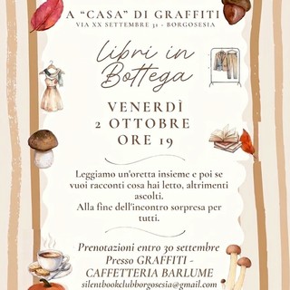 Borgosesia, il 2 ottobre “Libri in bottega”: il Silent Book Club entra da Graffiti