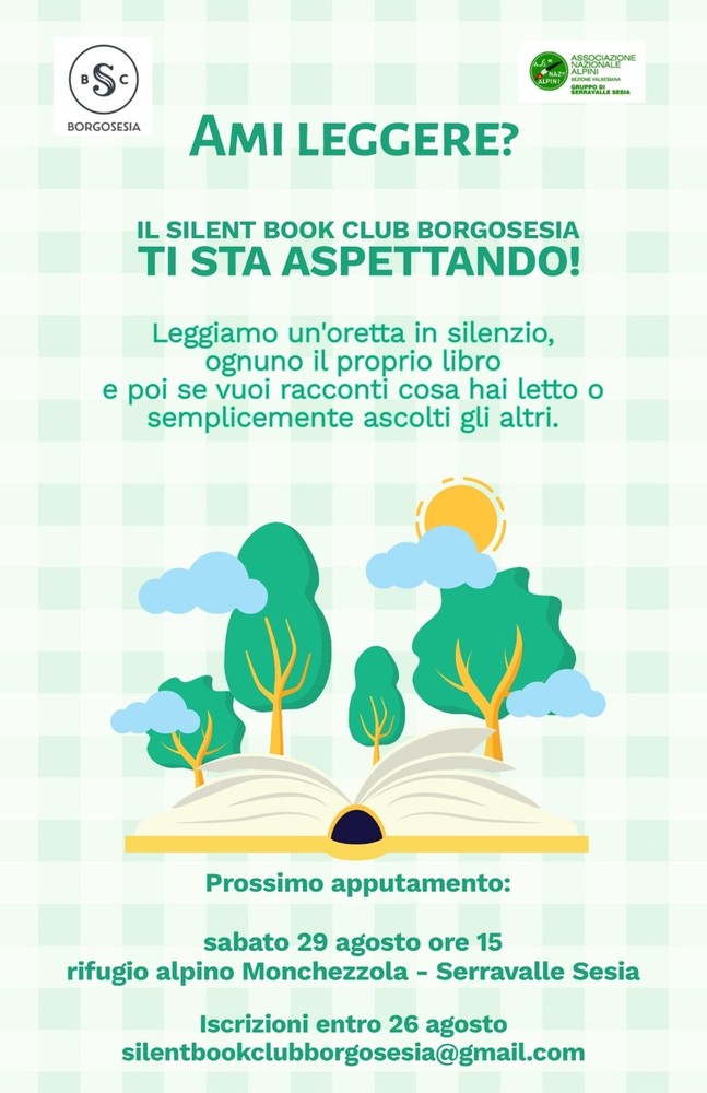 Silent Book Club Borgosesia, letture nella natura al rifugio di Monchezzola