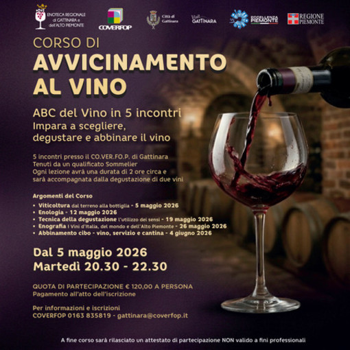 A Gattinara torna il corso di avvicinamento al vino: cinque serate tra degustazione, territorio e abbinamenti
