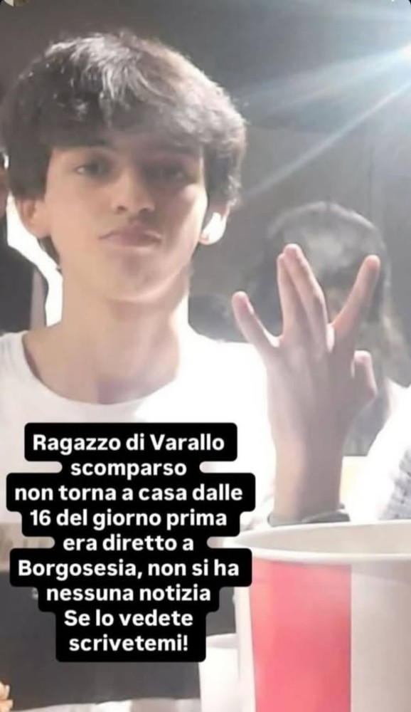 Varallo, scomparso un ragazzo di 18 anni: appelli sui social per ritrovarlo Varallo, scomparso un ragazzo di 18 anni: appelli sui social per ritrovarlo