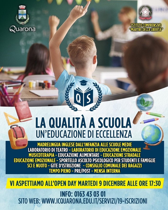 Quarona, open day per conoscere da vicino la scuola: appuntamento il 9 dicembre