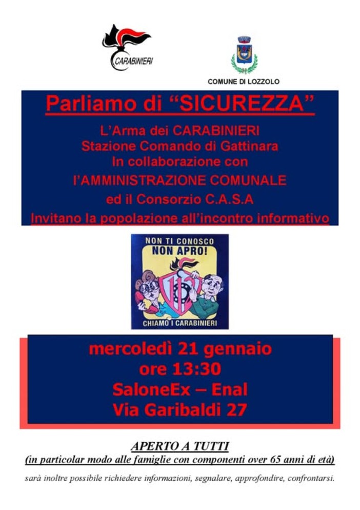 Lozzolo, incontro pubblico con i Carabinieri: consigli contro furti e truffe agli anziani