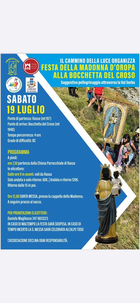 Pellegrinaggio alla Bocchetta del Croso per la Festa della Madonna d’Oropa