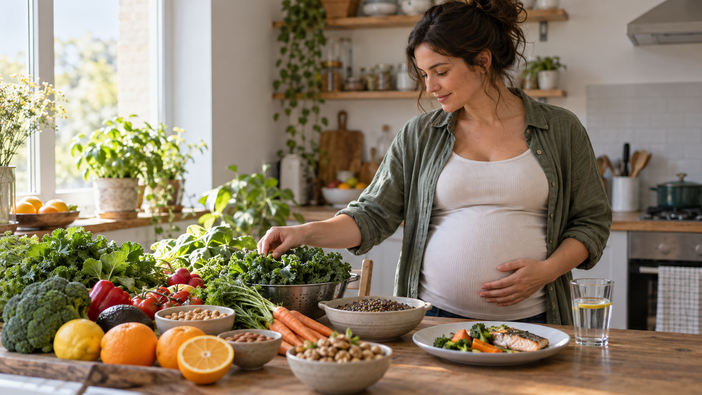 Alimentazione in gravidanza: colmiamo il fabbisogno di minerali e vitamine - Immagine generata con IA