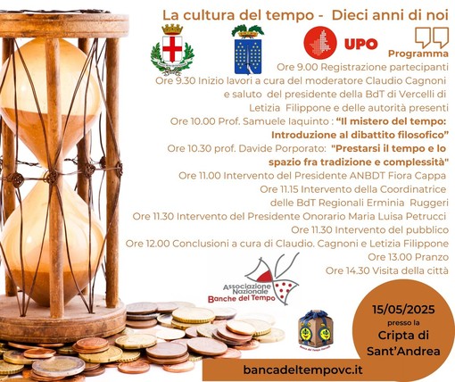 La Banca del Tempo di Vercelli festeggerà i suoi primi 10 anni giovedì 10 maggio