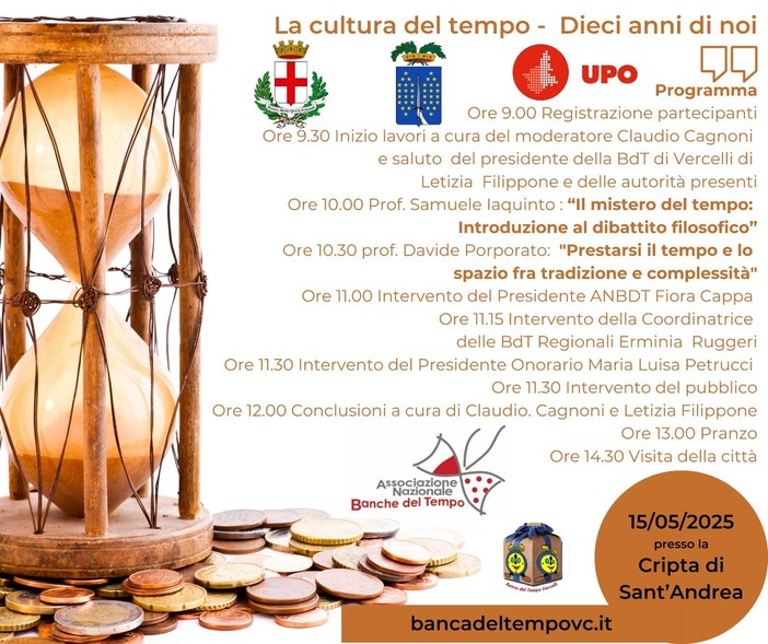 La Banca del Tempo di Vercelli festeggerà i suoi primi 10 anni giovedì 10 maggio