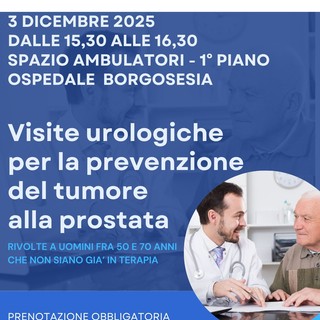 Visite urologiche gratuite a Vercelli e Borgosesia: tre date dedicate alla prevenzione del tumore alla prostata Visite urologiche gratuite a Vercelli e Borgosesia: tre date dedicate alla prevenzione del tumore alla prostata