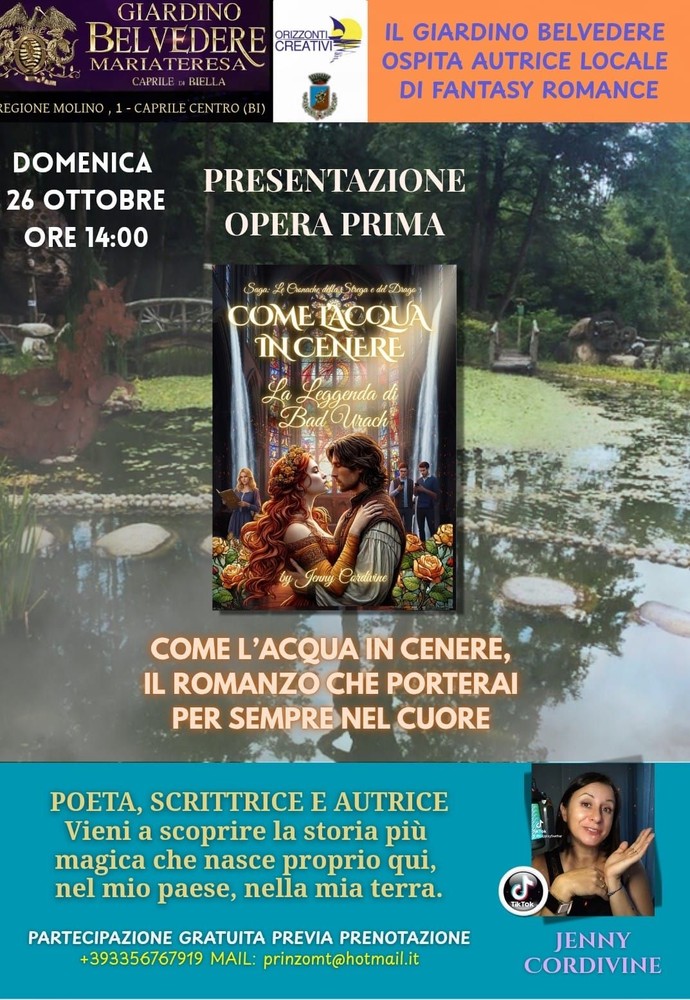 Caprile, al Giardino Belvedere la presentazione del romanzo “Come l’acqua in cenere” di Jenny Cordivene