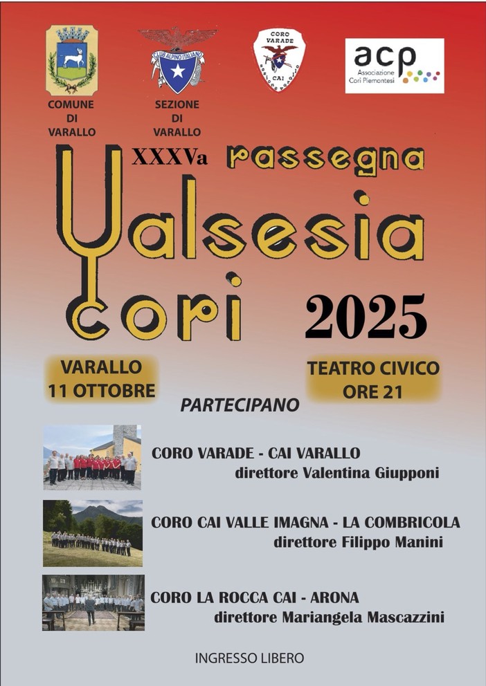 Varallo, il Teatro Civico ospita la XXXV Rassegna Valsesia Cori Varallo, il Teatro Civico ospita la XXXV Rassegna Valsesia Cori