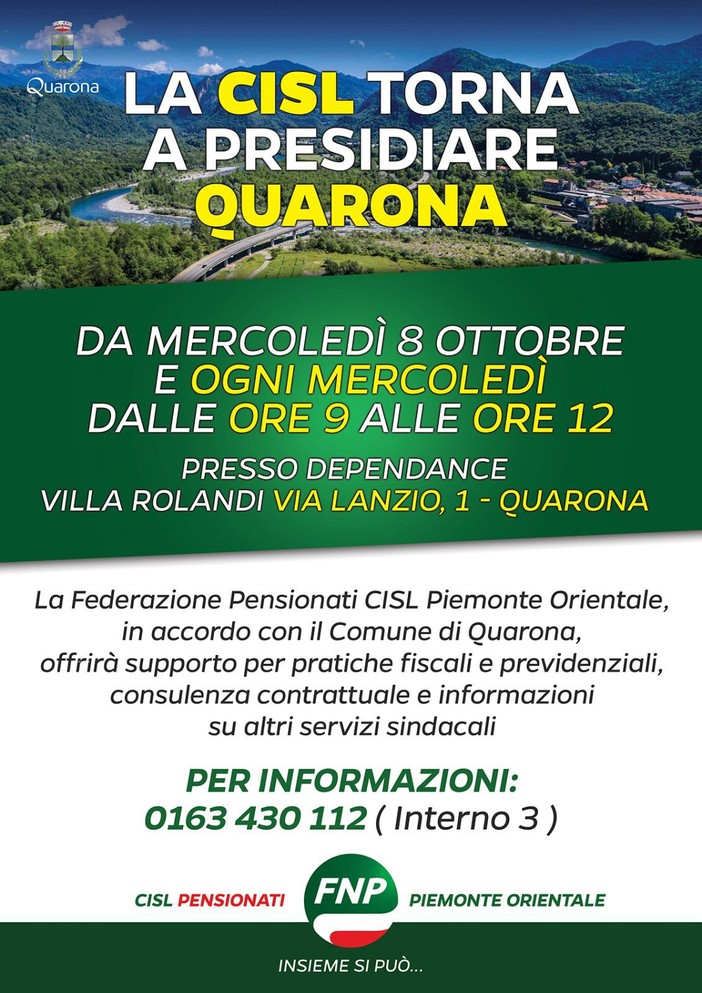 La Cisl torna a Quarona con un presidio settimanale La Cisl torna a Quarona con un presidio settimanale