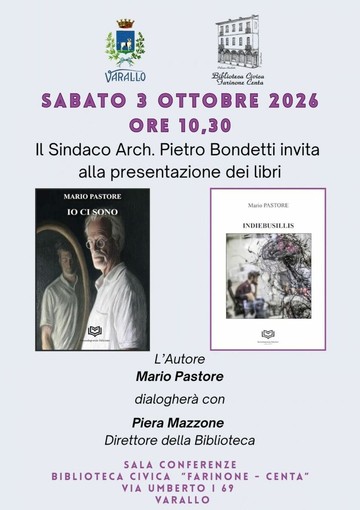 Varallo, il 3 ottobre Mario Pastore presenta “Indiebusillis” e “Io ci sono” in Biblioteca Varallo, il 3 ottobre Mario Pastore presenta “Indiebusillis” e “Io ci sono” in Biblioteca