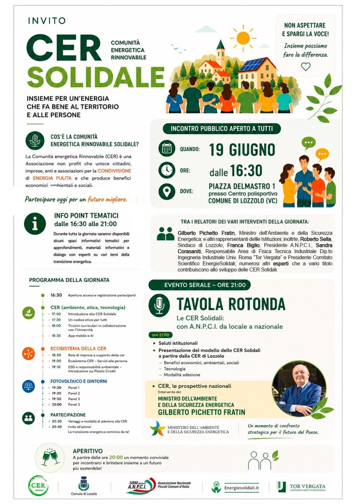 Lozzolo, una giornata pubblica per conoscere la CER Solidale
