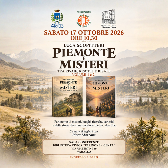 Varallo: In biblioteca un viaggio tra i misteri del Piemonte con Luca Scopitteri Varallo: In biblioteca un viaggio tra i misteri del Piemonte con Luca Scopitteri