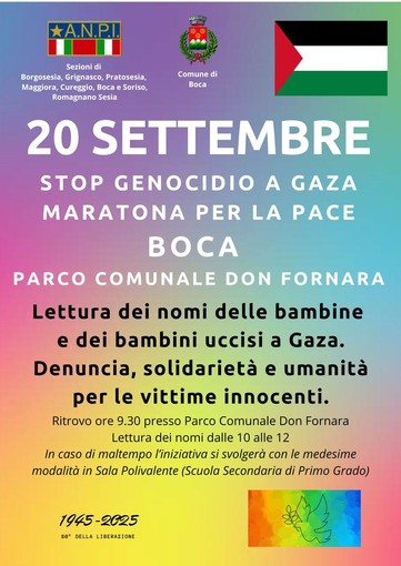 Boca ricorda le vittime di Gaza: appuntamento al Parco comunale Don Fornara