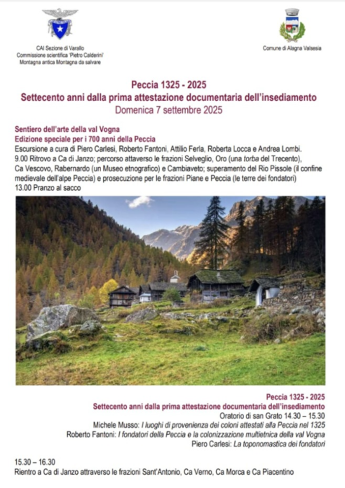 Alagna Valsesia: un'escursione per celebrare i settecento anni della Frazione Peccia
