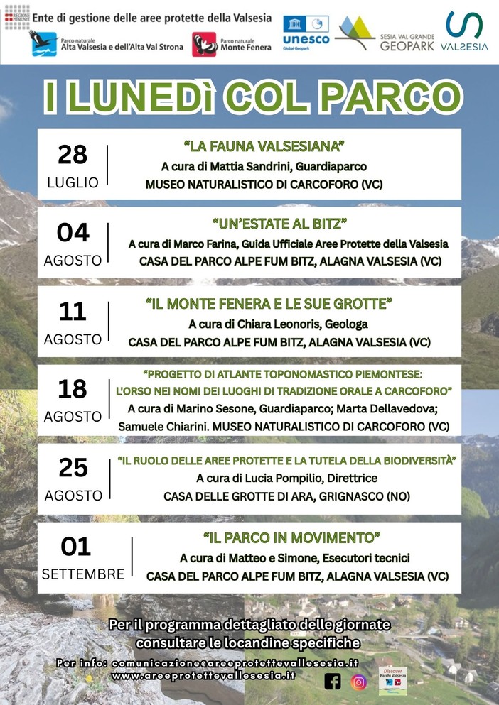 "I Lunedì col parco": grande successo per le sei giornate alla scoperta delle aree protette della Valsesia "I Lunedì col parco": grande successo per le sei giornate alla scoperta delle aree protette della Valsesia
