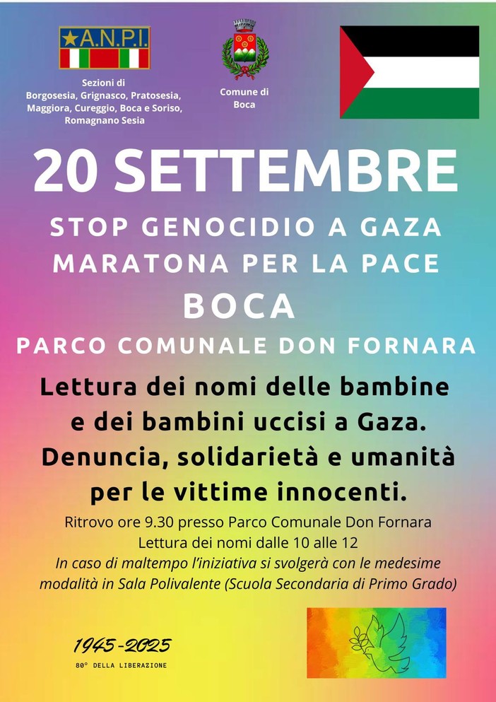 Boca ricorda le vittime di Gaza: appuntamento al Parco comunale Don Fornara