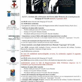 Vercelli, il Giorno della Memoria alla Sinagoga: cerimonia con autorità, studenti e consegna della medaglia d’onore