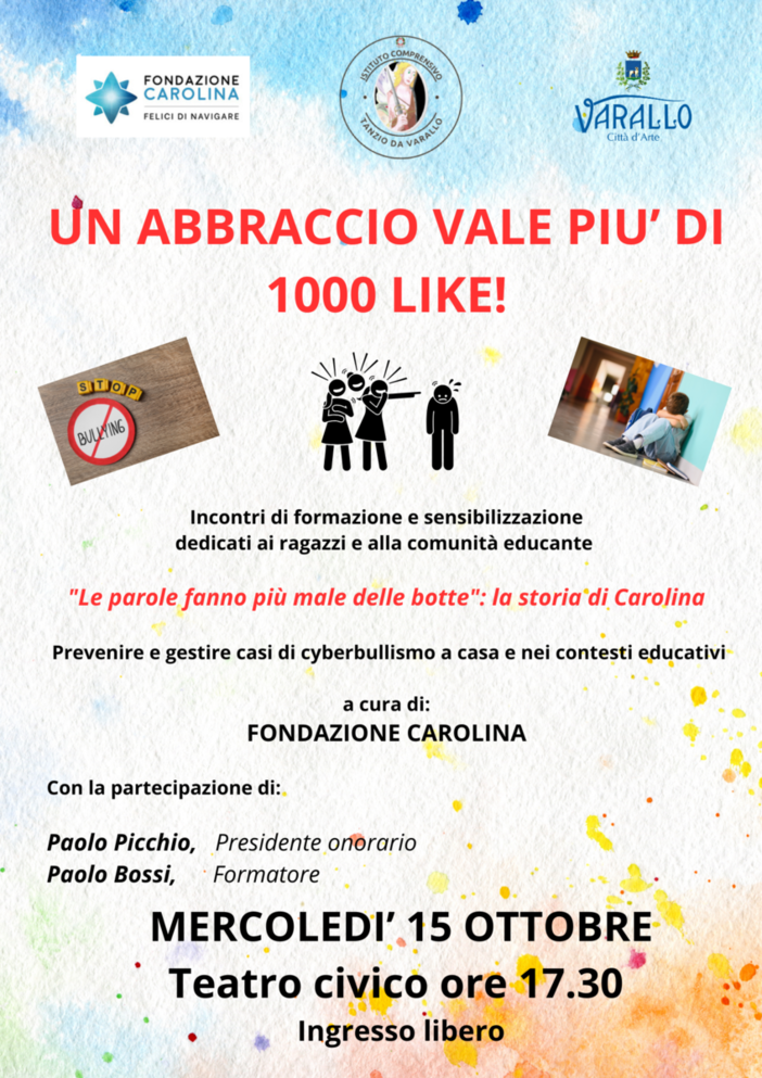 A Varallo un incontro contro il cyberbullismo: “Un abbraccio vale più di 1000 like” A Varallo un incontro contro il cyberbullismo: “Un abbraccio vale più di 1000 like”
