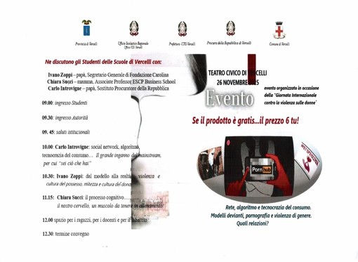 Vercelli, il 26 novembre iniziativa per le scuole al Teatro Civico: focus su web, violenza di genere e modelli culturali