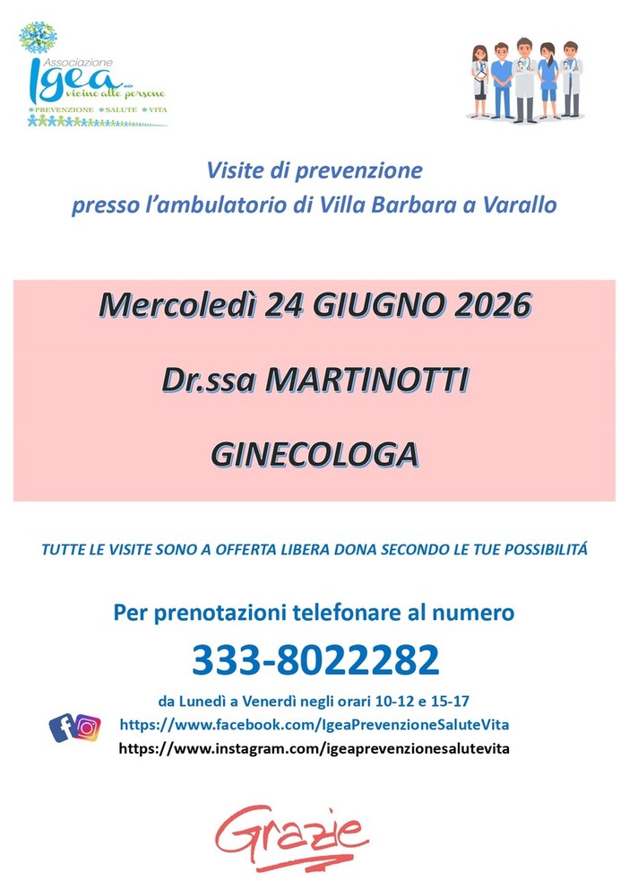 Varallo, visite ginecologiche di prevenzione con l’Associazione Igea a Villa Barbara