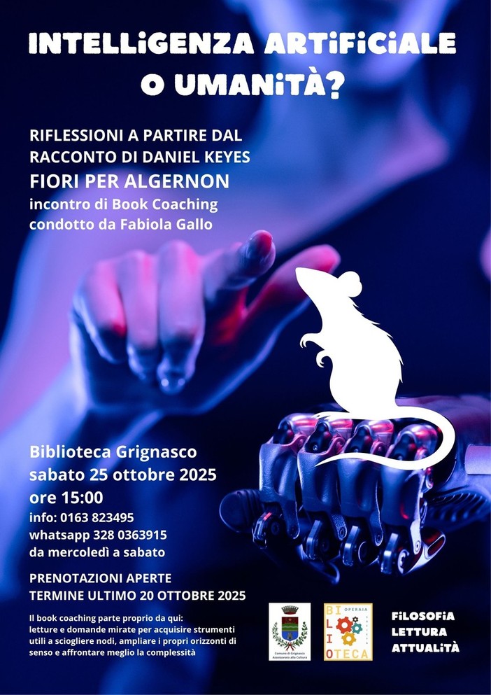 Grignasco, la Biblioteca invita a riflettere sul futuro con “Fiori per Algernon” e il Book Coaching di Fabiola Gallo