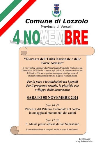 Lozzolo celebra la Giornata dell’Unità Nazionale e delle Forze Armate