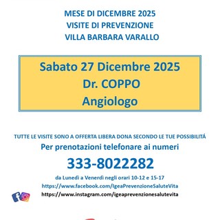 Varallo, visite di prevenzione a Villa Barbara: il 27 dicembre consulenze angiologiche con il dottor Coppo