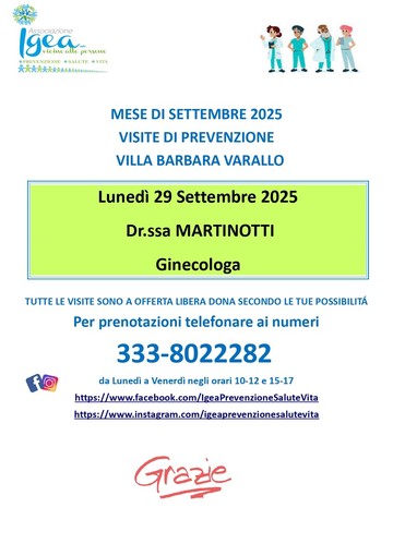 Proseguono le visite di prevenzione organizzate dall’Associazione Igea